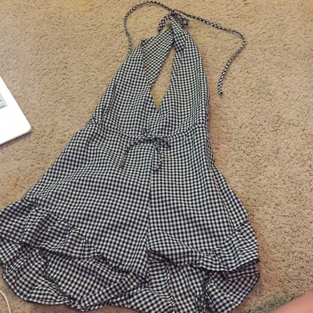 black white checkered romper